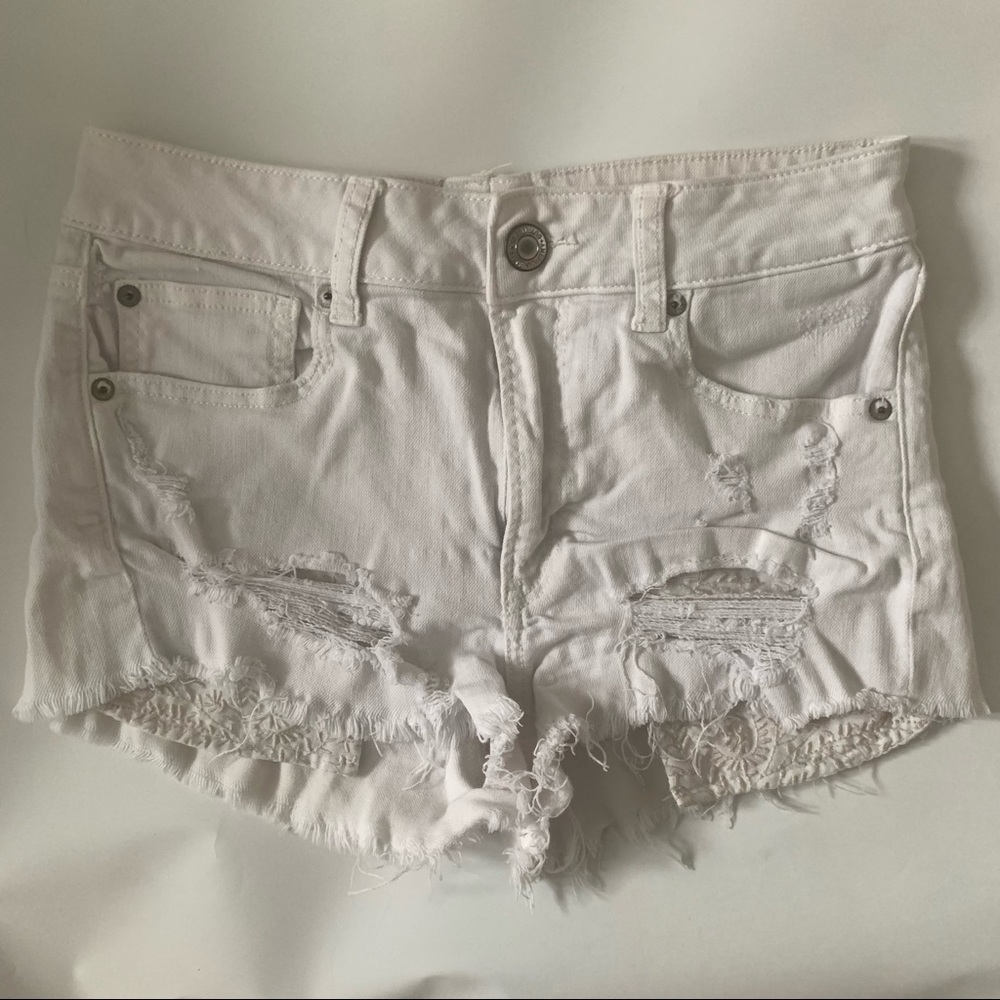 AEO High Rise Shortie Shorts in White